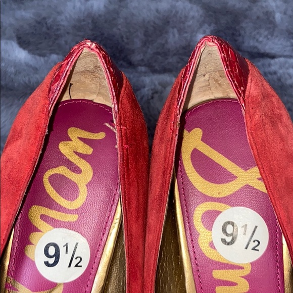 Sam Edelman SZ 9.5 Red Suede Heels - Picture 3 of 6